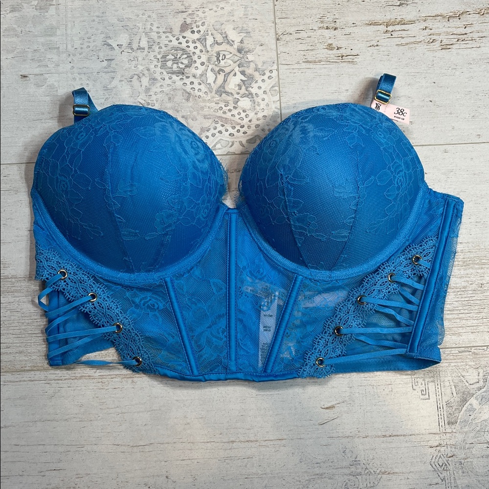 Victoria’s Secret Very Sexy Blue Lace Long Line Corset Pushup Bra 38C